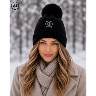 GRANDEURA women's knitted hat with pompom and Swarovski crystals BLACK
