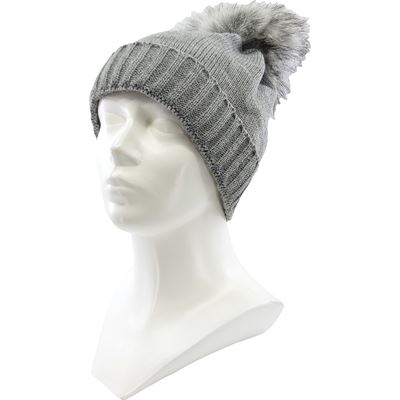 GRANDEURA women's knitted hat with pompom and Swarovski crystals GREY
