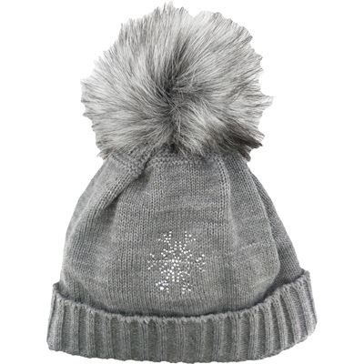 GRANDEURA women's knitted hat with pompom and Swarovski crystals GREY