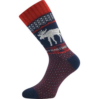 Men's thick HUGO socks with Norwegian motifs and reindeer images, dark blue