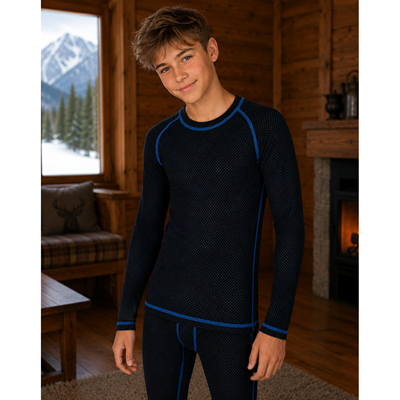INSPIRED 05 functional double-layer children's T-shirt with long sleeves, BLACK AND BLUE