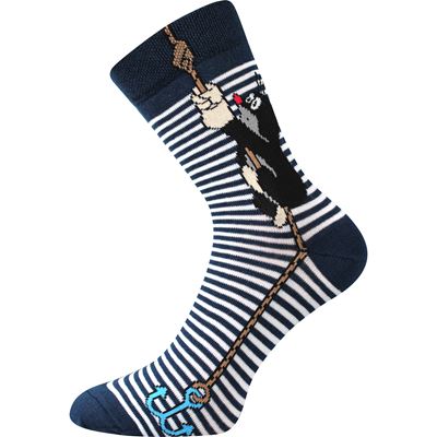 KR 111 striped socks with Mole image DARK BLUE
