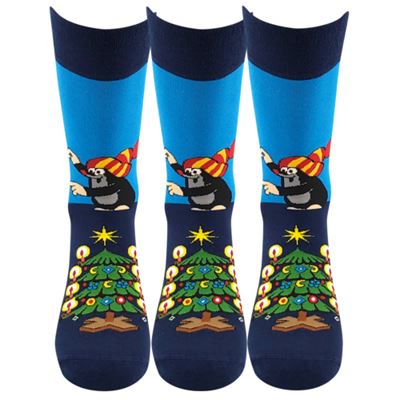 KR 211 formal socks with Christmas Mole design, DARK BLUE