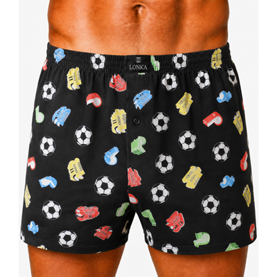 Men's KARLOS 100% cotton boxer shorts, FOOTBALL pattern, black