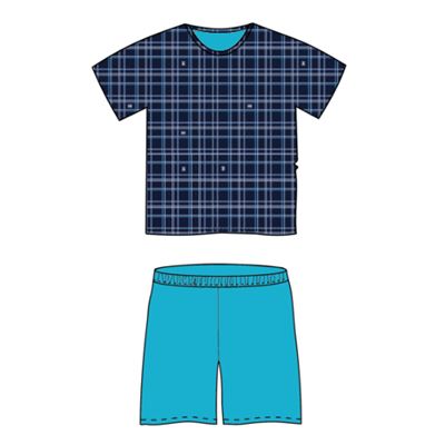 KOFFING short-sleeved pyjamas, dark blue CHECKS