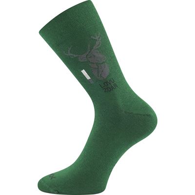 Men's thin LASSY socks, dark green with a DEER image