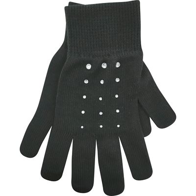 LEAF women's knitted gloves with Swarovski crystals BLACK