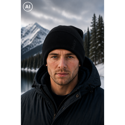 Men's knitted LEVORG cap with turn-up BLACK