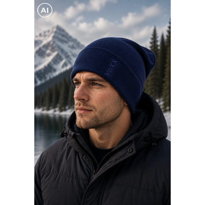 Men's knitted LEVORG cap with turn-up DARK BLUE