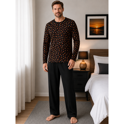 Men's long-sleeved pyjamas LOPPING FASTFOOD II black