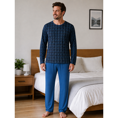 Men's long-sleeved pyjamas LOPPING dark blue CHECKS