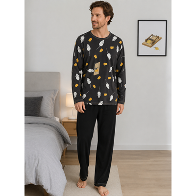 Men's long-sleeved pyjamas LOPPING dark grey MYŠKY