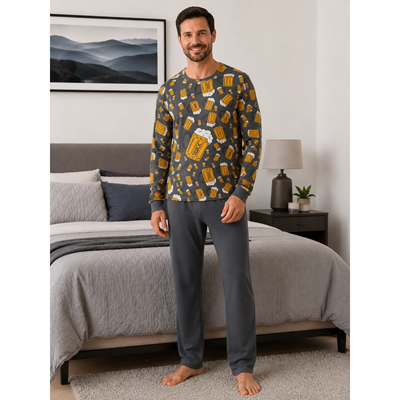 Men's long-sleeved pyjamas LOPPING large BEER dark grey