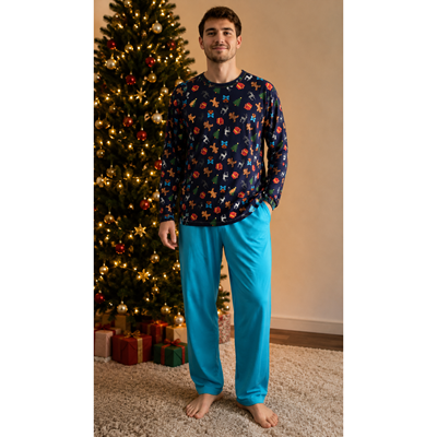 Men's long-sleeved pyjamas LOPPING dark blue CHRISTMAS