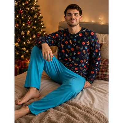 Men's long-sleeved pyjamas LOPPING dark blue CHRISTMAS Lonka 125091 2