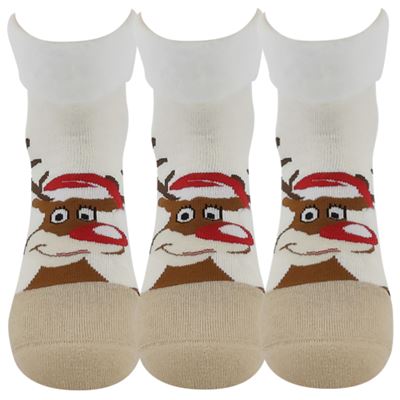 MEDEA women's terry socks with Christmas reindeer design, cream