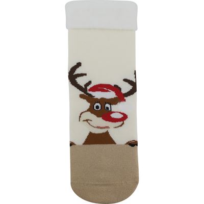 MEDEA women's terry socks with Christmas reindeer design, cream