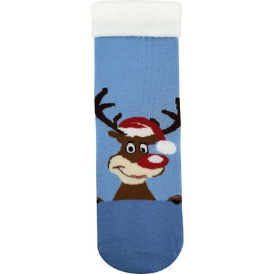 MEDEA women's terry socks with Christmas reindeer motif, light blue