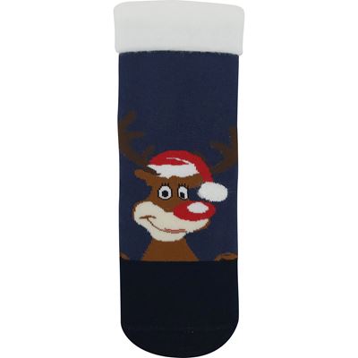 MEDEA women's terry socks with Christmas reindeer motif, dark blue