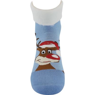 MEDEA women's terry socks with Christmas reindeer motif, light blue