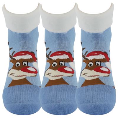MEDEA women's terry socks with Christmas reindeer motif, light blue