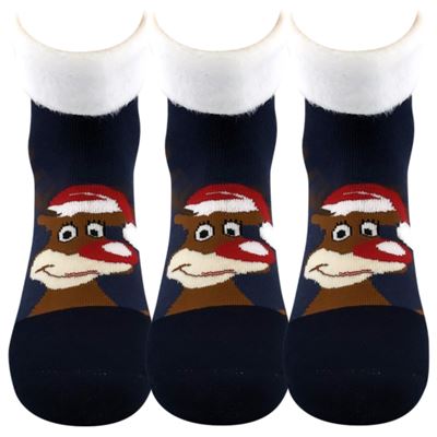 MEDEA women's terry socks with Christmas reindeer motif, dark blue