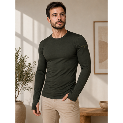MERINOWOOL 03 slim functional men's T-shirt with long sleeves KHAKI