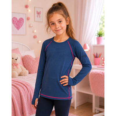 Functional children's T-shirt MERINOWOOL 21 with long sleeves JEANS/magenta