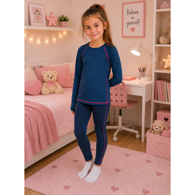 Functional children's T-shirt MERINOWOOL 21 with long sleeves JEANS/magenta VoXX 127286 2
