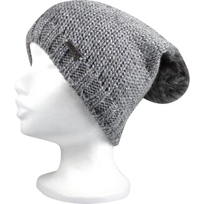 MERIVA women's knitted hat with lurex and pompom, GREY-SILVER