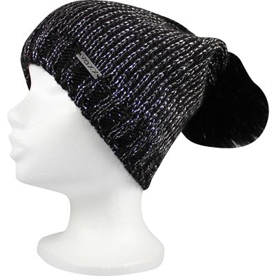 MERIVA women's knitted hat with lurex and pompom BLACK-SILVER