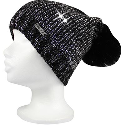 MERIVA women's knitted hat with lurex and pompom BLACK-SILVER