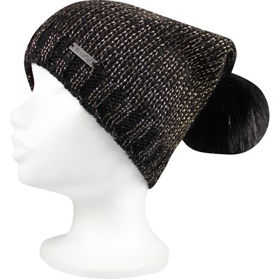 MERIVA women's knitted hat with lurex and pompom BLACK AND GOLD
