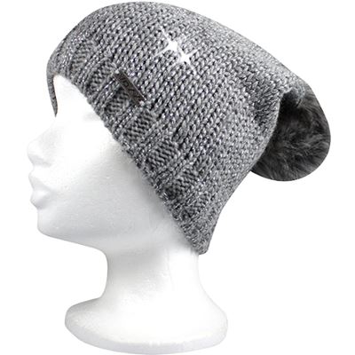 MERIVA women's knitted hat with lurex and pompom, GREY-SILVER