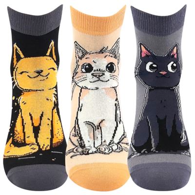 MICKA 01 women's summer socks with cats MIX A (3 pairs)