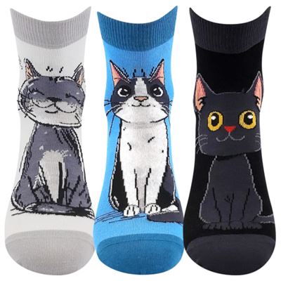 MICKA 01 women's summer socks with cats MIX B (3 pairs)