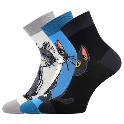 MICKA 01 women's summer socks with cats MIX B (3 pairs)
