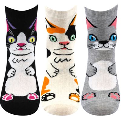 MICKA women's summer socks with cats (3 pairs)