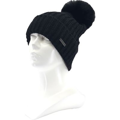 MINOR women's knitted hat with merino wool and pompom BLACK