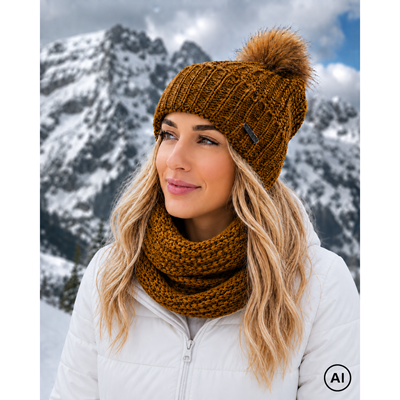 MINOR women's knitted circular scarf made of merino wool BROWN