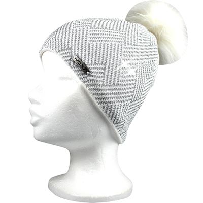 Women's knitted hat MOKKA with lurex WHITE-SILVER