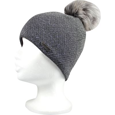 Women's knitted hat MOKKA with lurex GREY-SILVER