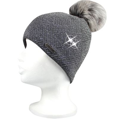 Women's knitted hat MOKKA with lurex GREY-SILVER