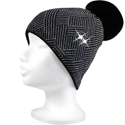 Women's knitted hat MOKKA with lurex BLACK-SILVER