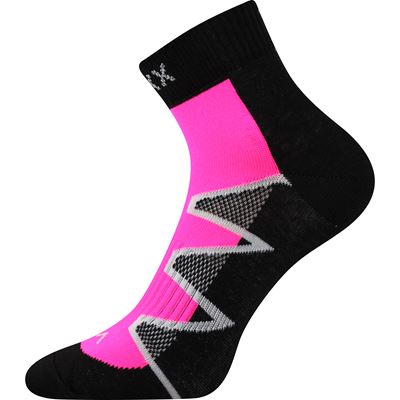 MONSA black cotton sports socks with neon pink