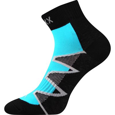 MONSA black cotton sports socks with neon turquoise