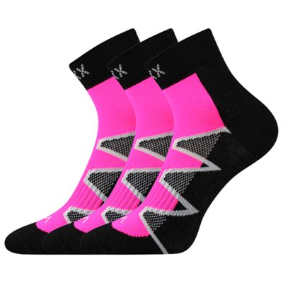 MONSA black cotton sports socks with neon pink