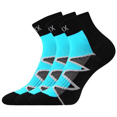 MONSA black cotton sports socks with neon turquoise