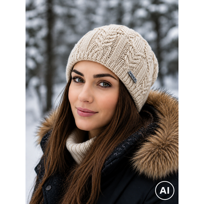 NAVARA women's knitted cotton cap, beige