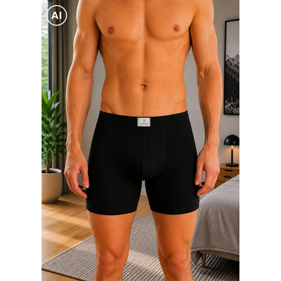 Men's bamboo boxer shorts NESTOR with longer legs BLACK